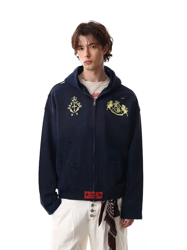 Retro Graphic Zip Up Hoodie Jacket
