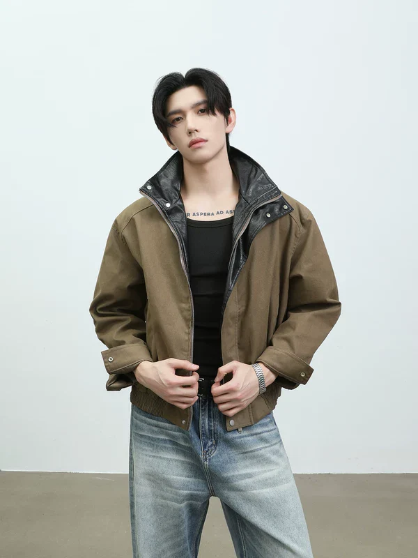 Retro Harrington Leather Short Jacket - Image 3
