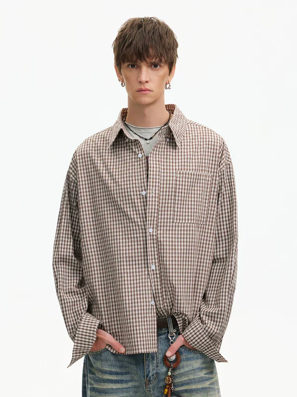 Retro Houndstooth Loose Long-Sleeve Shirt