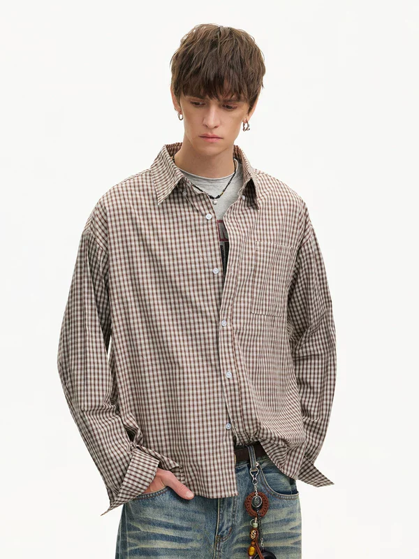 Retro Houndstooth Loose Long-Sleeve Shirt - Image 2