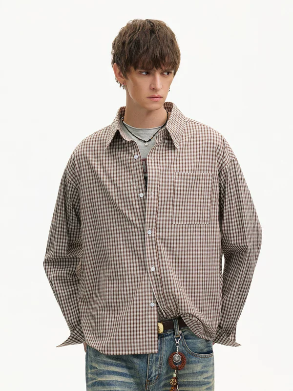 Retro Houndstooth Loose Long-Sleeve Shirt - Image 4