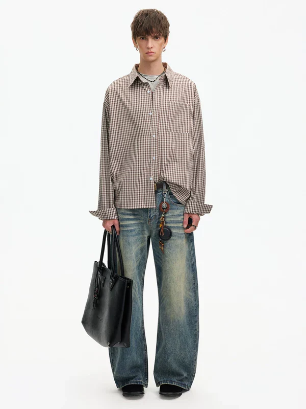 Retro Houndstooth Loose Long-Sleeve Shirt - Image 5
