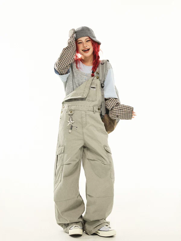 Loose Wide-Leg Overall Cargo Pants - Image 3