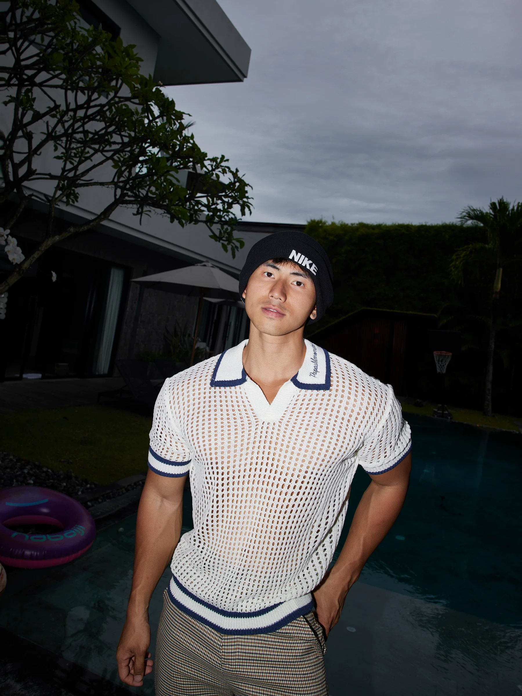 Mesh Knit Short-Sleeve Polo Sweater - Image 3