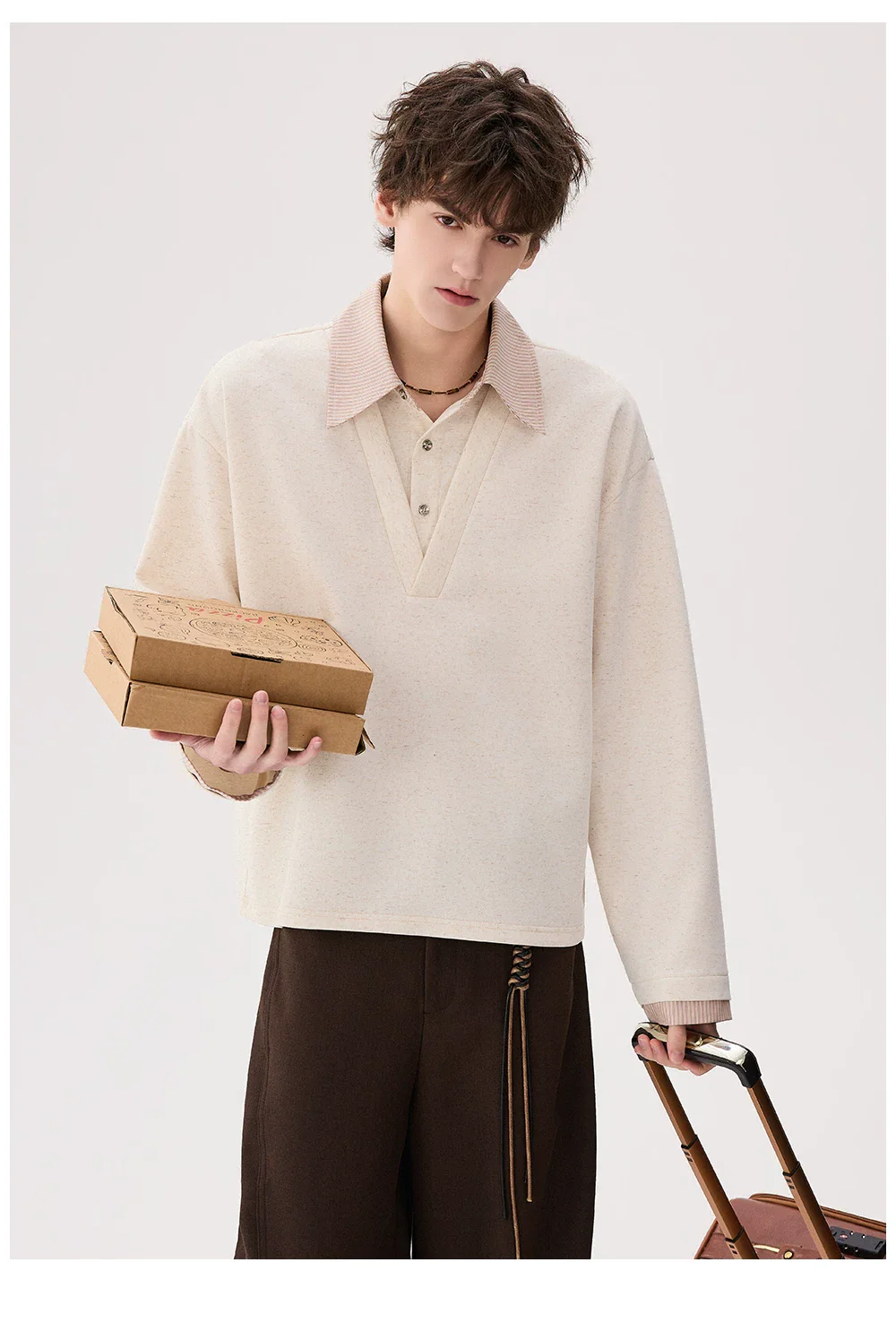 Retro Mixed Yarn Collared Sweatshirt - Image 8