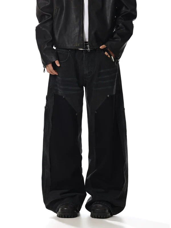 Retro Patchwork Wide Leg Jeans