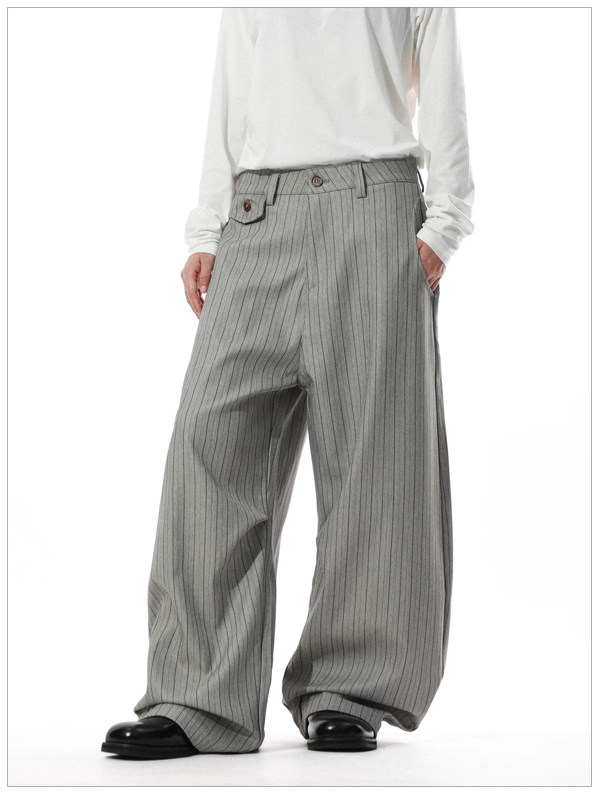 Retro Pinstripe Wide-Leg Pants - Image 5