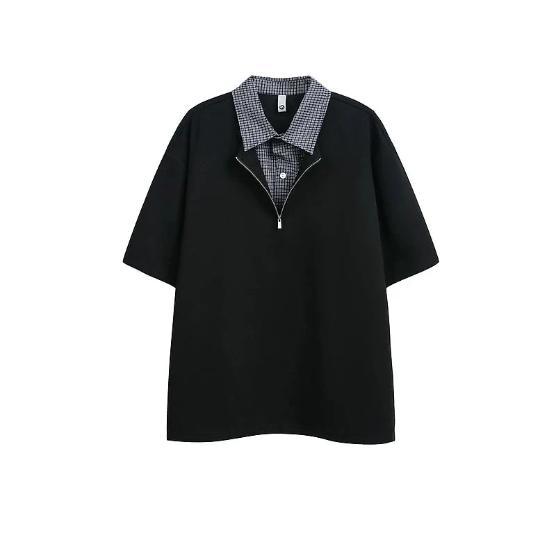 Retro Plaid Faux Layered Polo T-Shirt