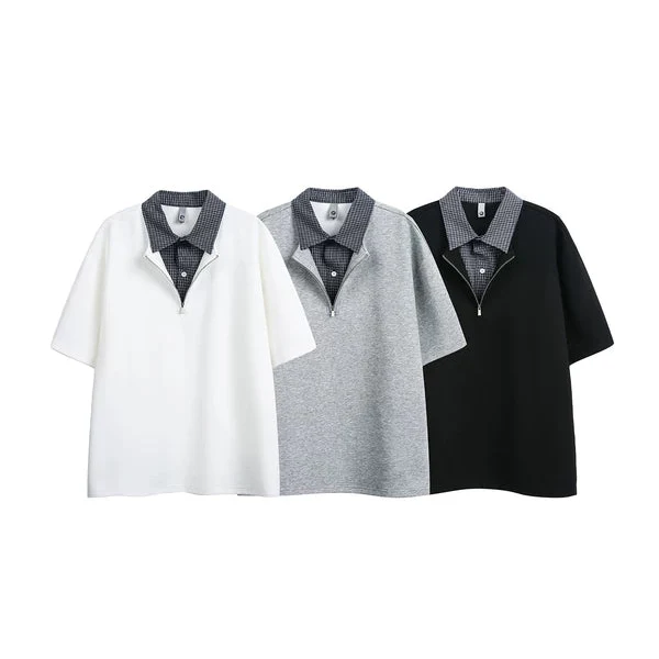 Retro Plaid Faux Layered Polo T-Shirt - Image 4