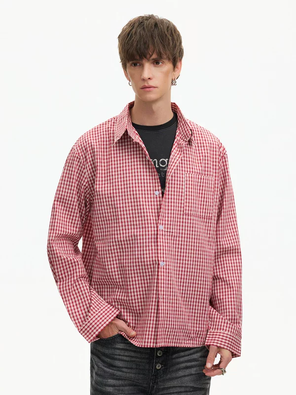 Retro Plaid Long Sleeve Button-Up Shirt - Image 4