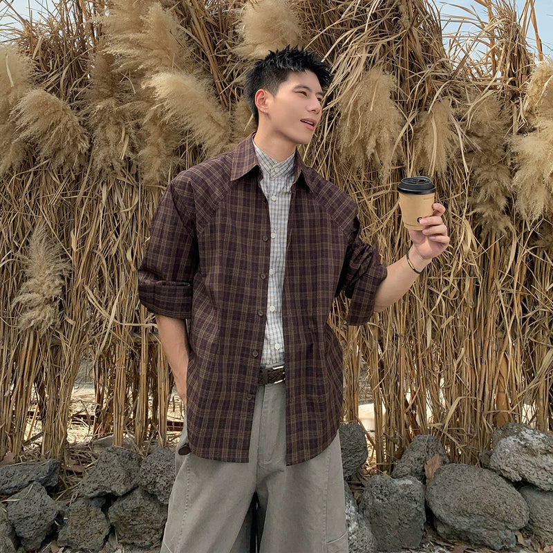 Retro Plaid Long Sleeve Casual Shirt - Image 2