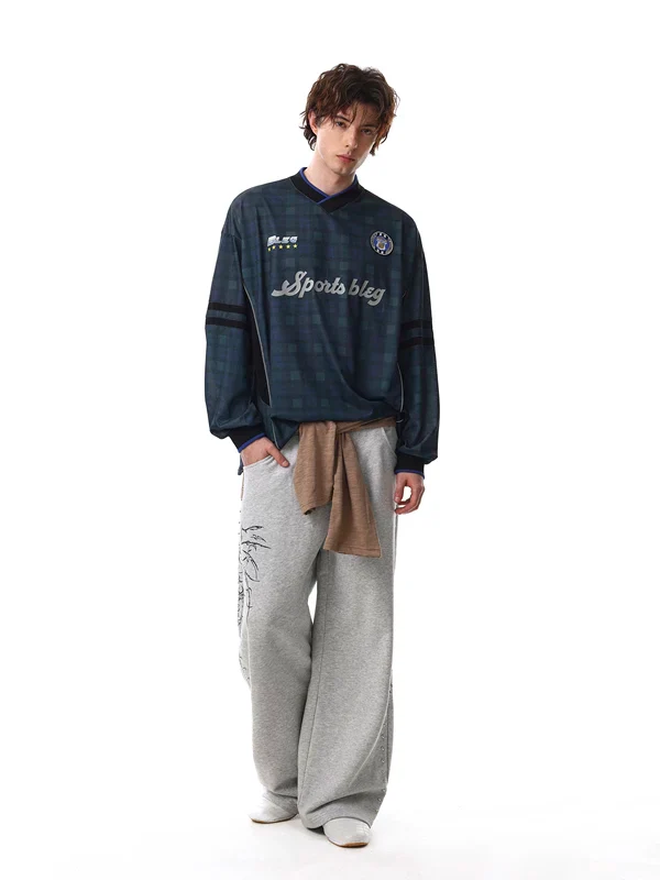 Retro Plaid Long-Sleeve V-Neck Sports Top - Image 5