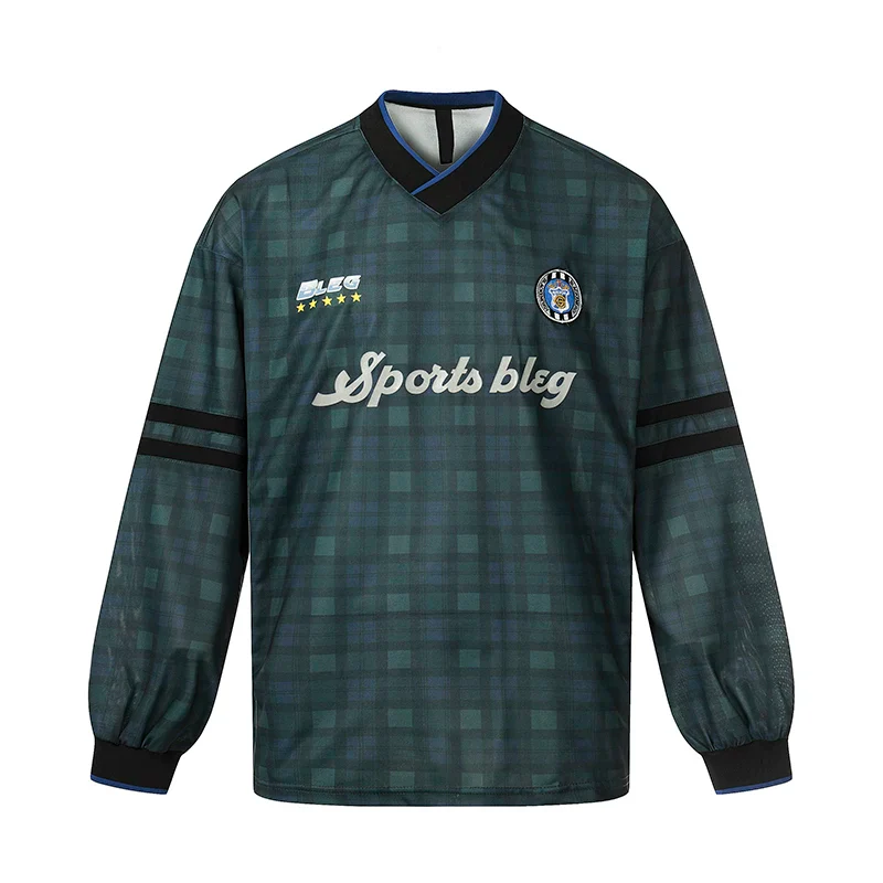 Retro Plaid Long-Sleeve V-Neck Sports Top - Image 7