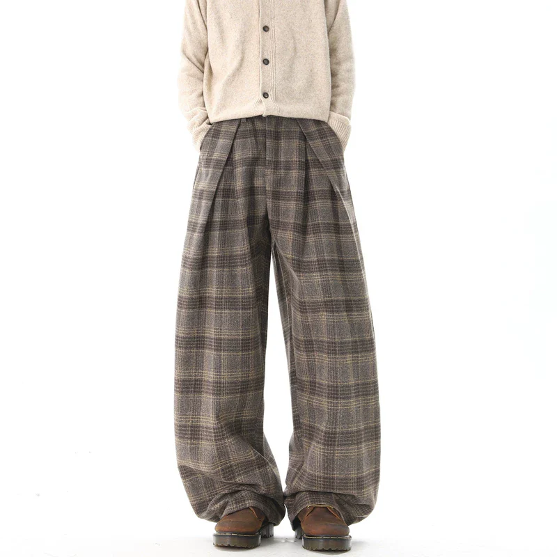 Retro Plaid Wide Leg Casual Pants - Image 3