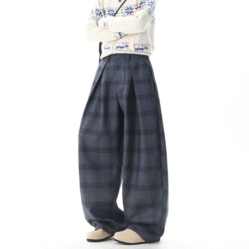Retro Plaid Wide Leg Casual Pants - Image 4