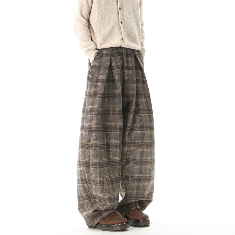Retro Plaid Wide Leg Casual Pants - Image 5