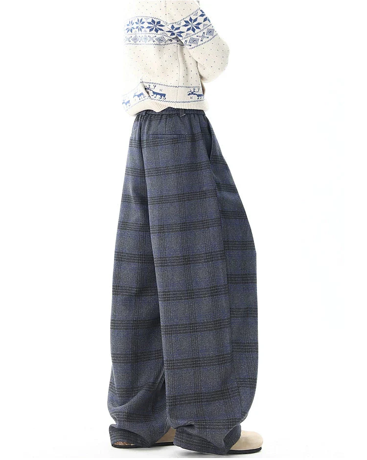 Retro Plaid Wide Leg Casual Pants - Image 6