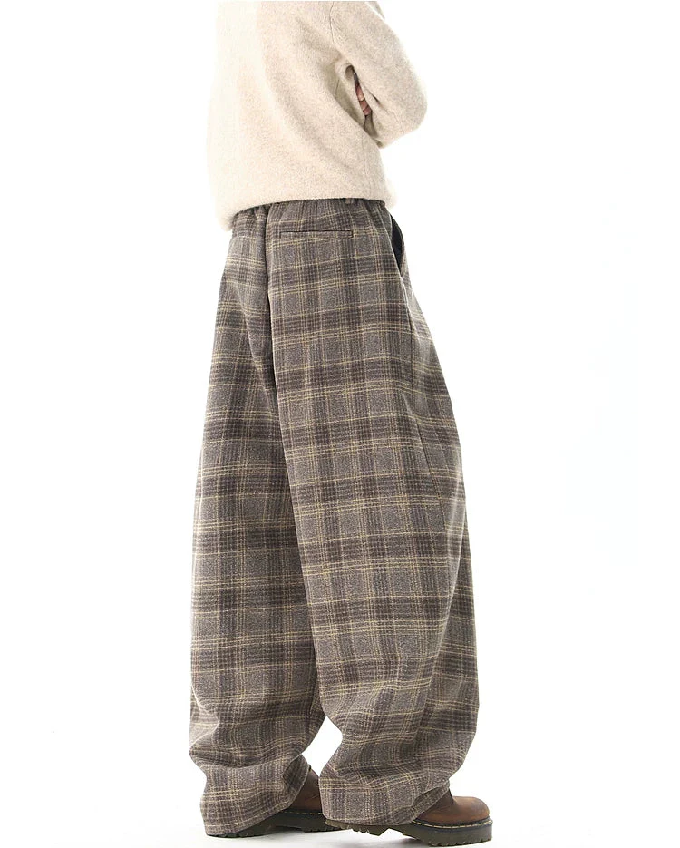 Retro Plaid Wide Leg Casual Pants - Image 7