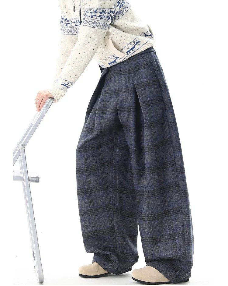 Retro Plaid Wide Leg Casual Pants - Image 8