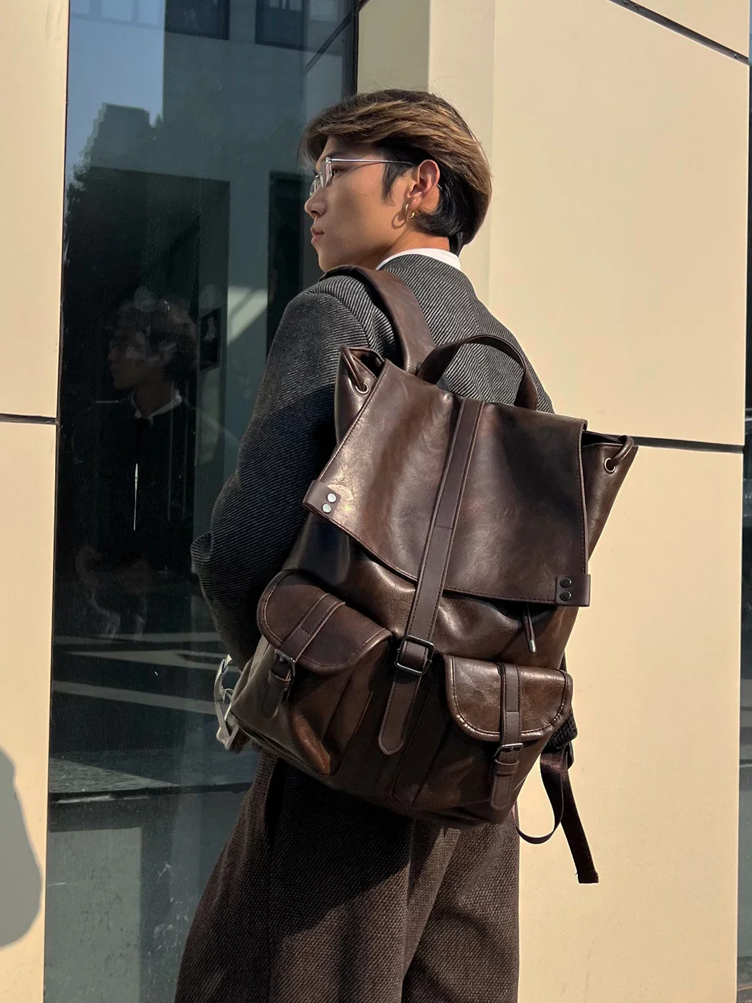 PU Leather Flap-Top Backpack - Image 3