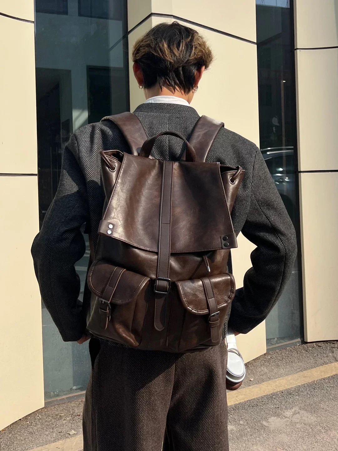 PU Leather Flap-Top Backpack - Image 4