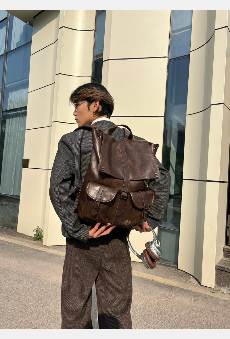 PU Leather Flap-Top Backpack - Image 5