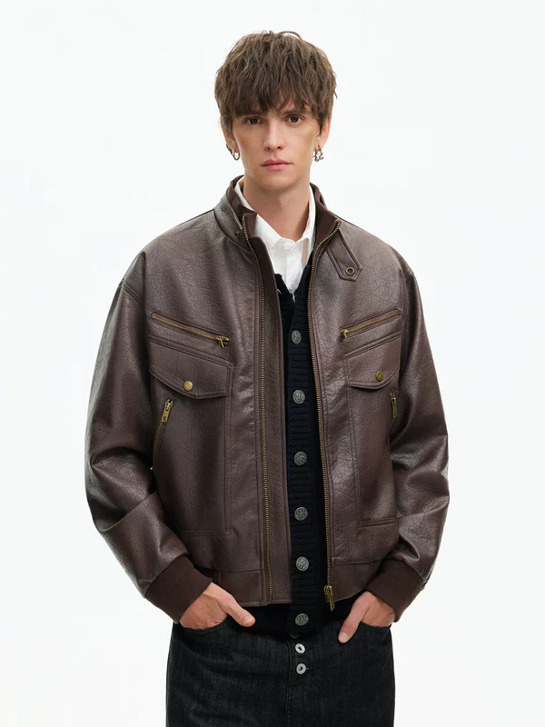 Retro Leather Motorcycle Jacket - Image 3