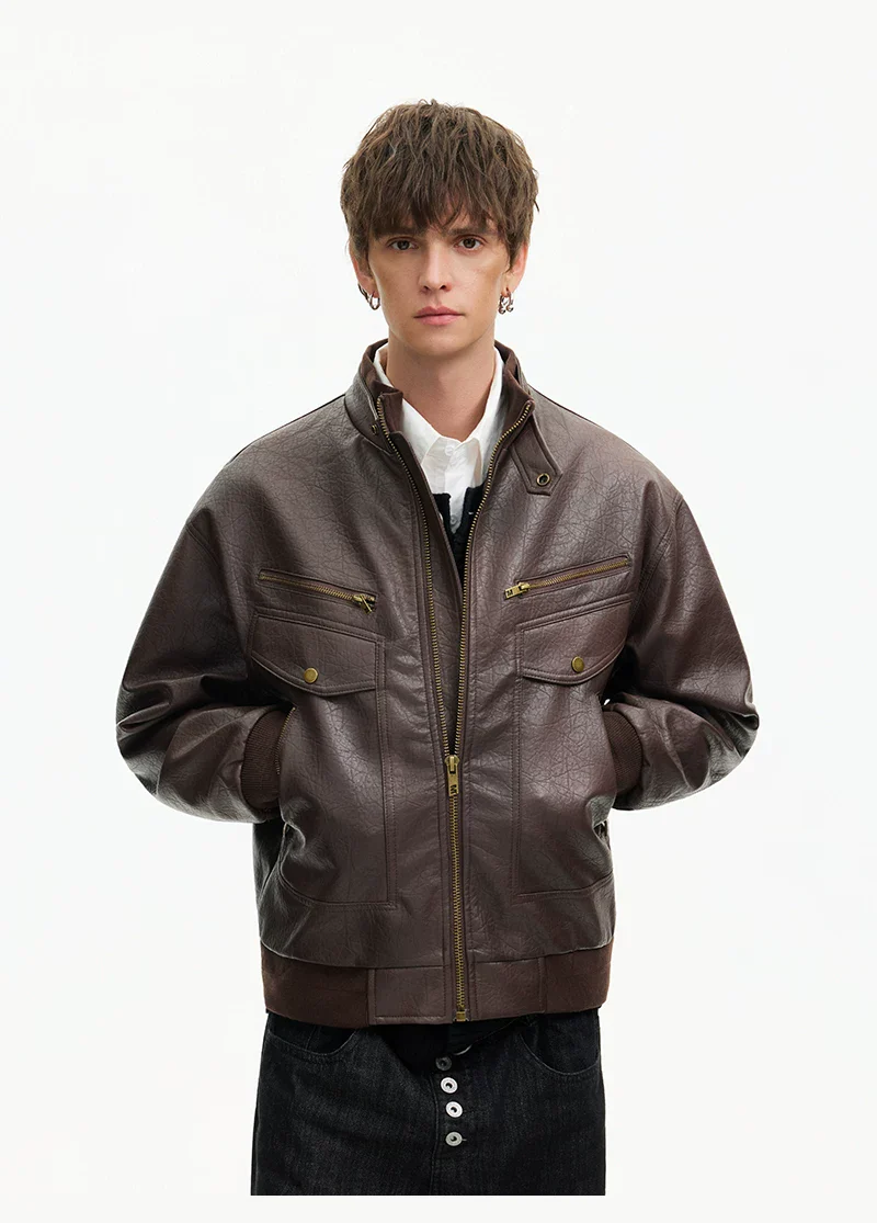 Retro Leather Motorcycle Jacket - Image 5