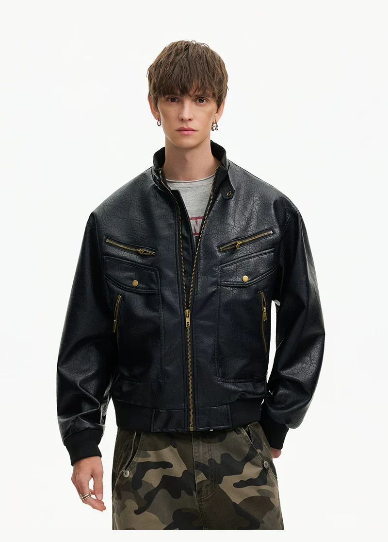 Retro Leather Motorcycle Jacket - Image 6