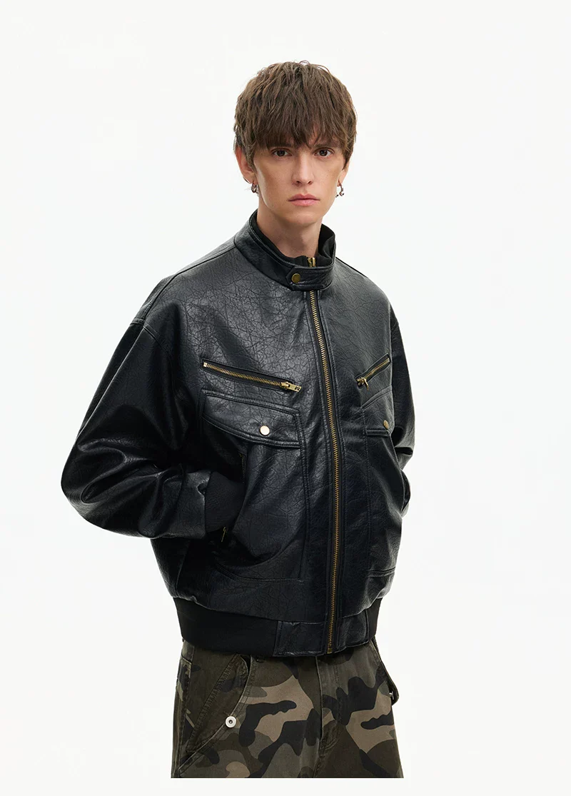 Retro Leather Motorcycle Jacket - Image 7
