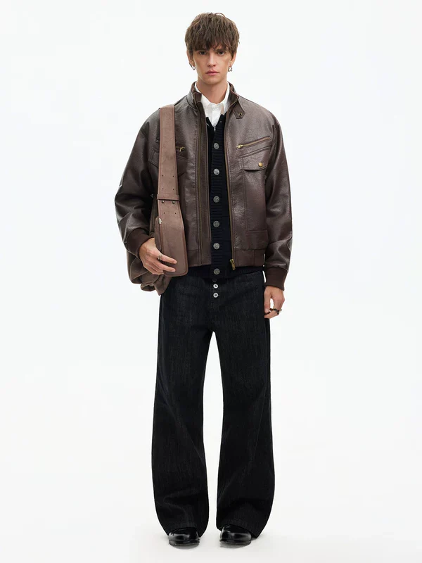 Retro Leather Motorcycle Jacket - Image 8