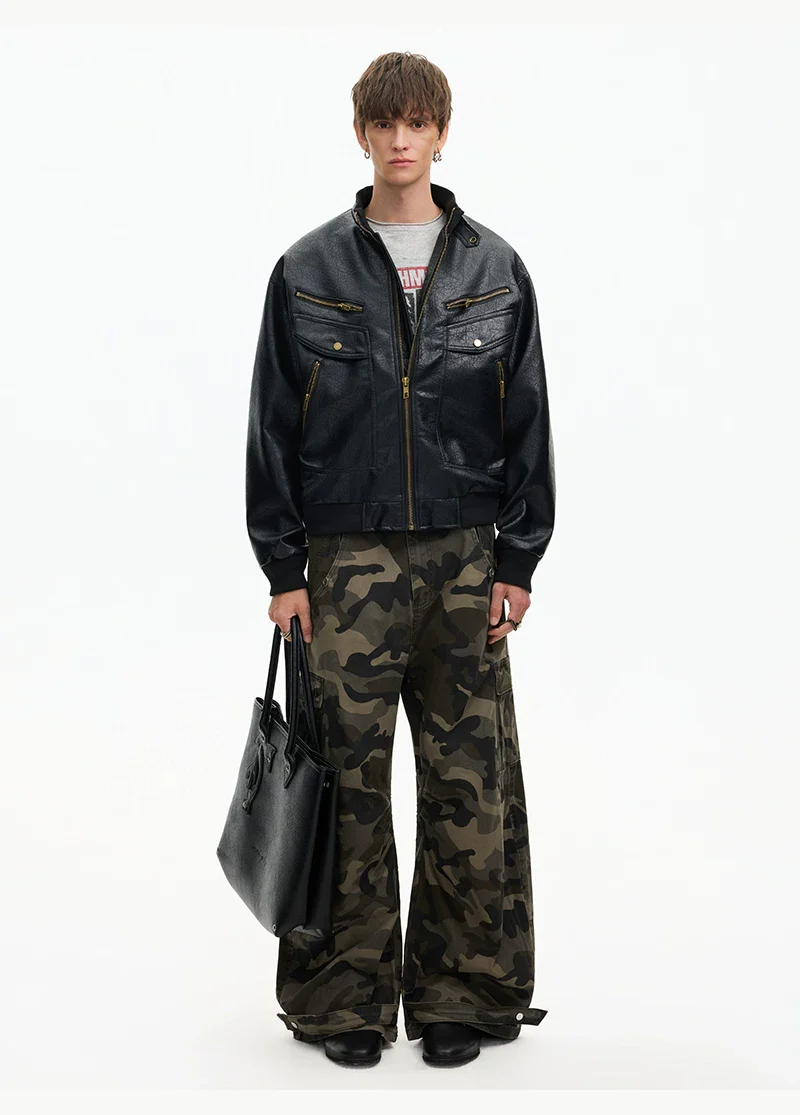 Retro Leather Motorcycle Jacket - Image 9