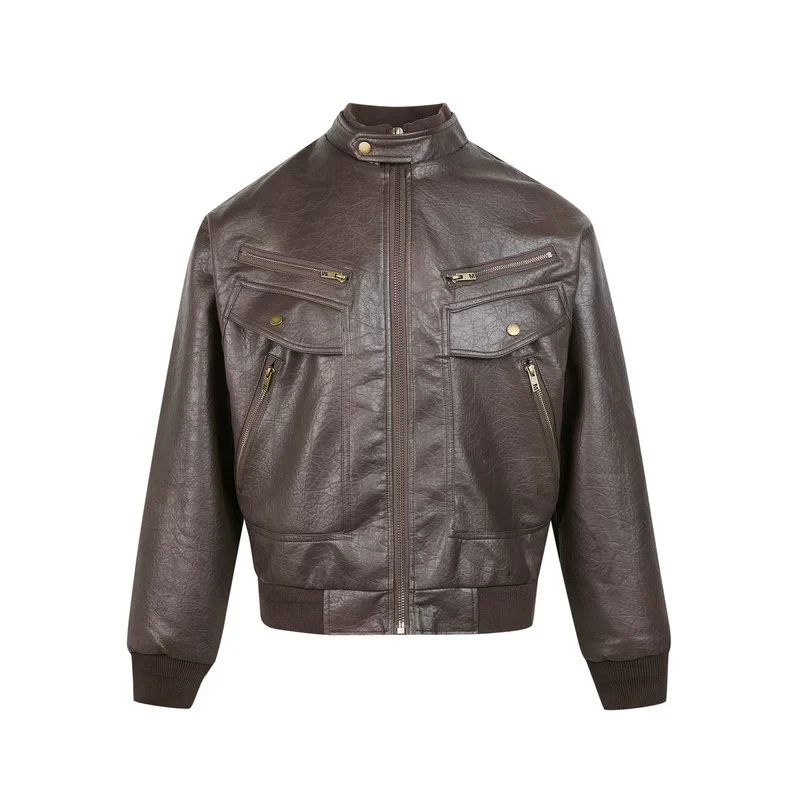 Retro Leather Motorcycle Jacket - Image 11