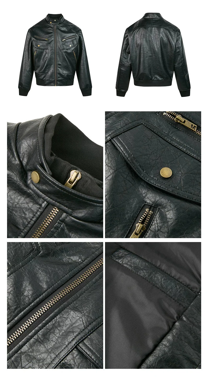 Retro Leather Motorcycle Jacket - Image 12