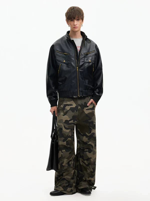Retro Leather Motorcycle Jacket - Image 8