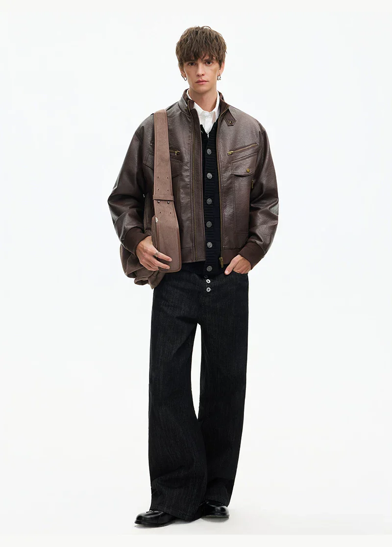 Retro Leather Motorcycle Jacket - Image 9