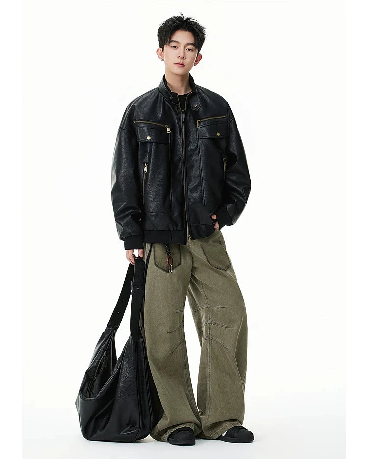Retro PU Leather Motorcycle Jacket - Image 9