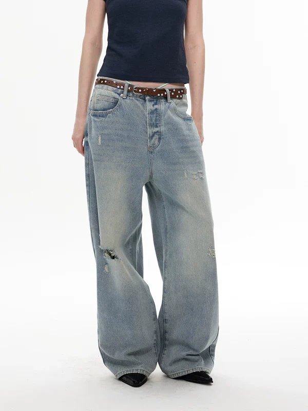 Retro Ripped Loose Straight-Leg Jeans - Image 2