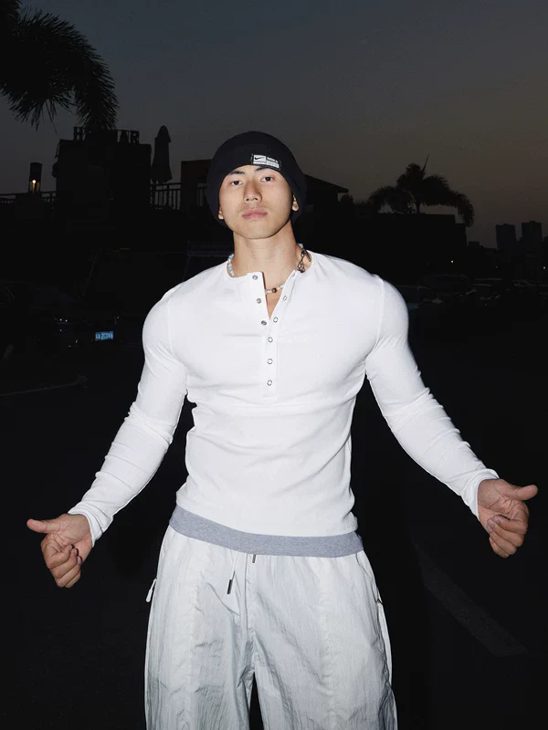 Retro Slim Fit Henley Long Sleeve T-Shirt