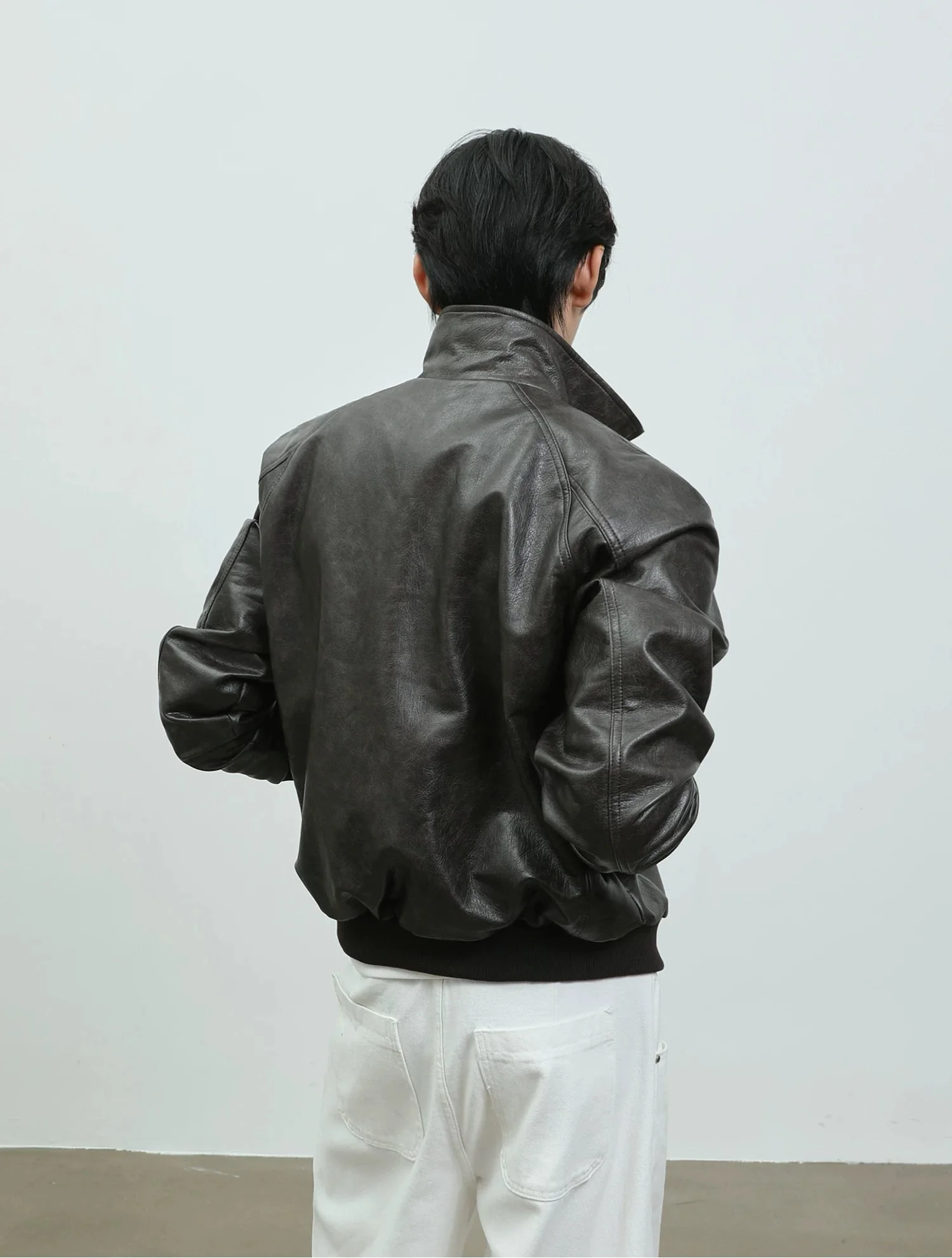 Retro Stand Collar Leather Jacket - Image 2