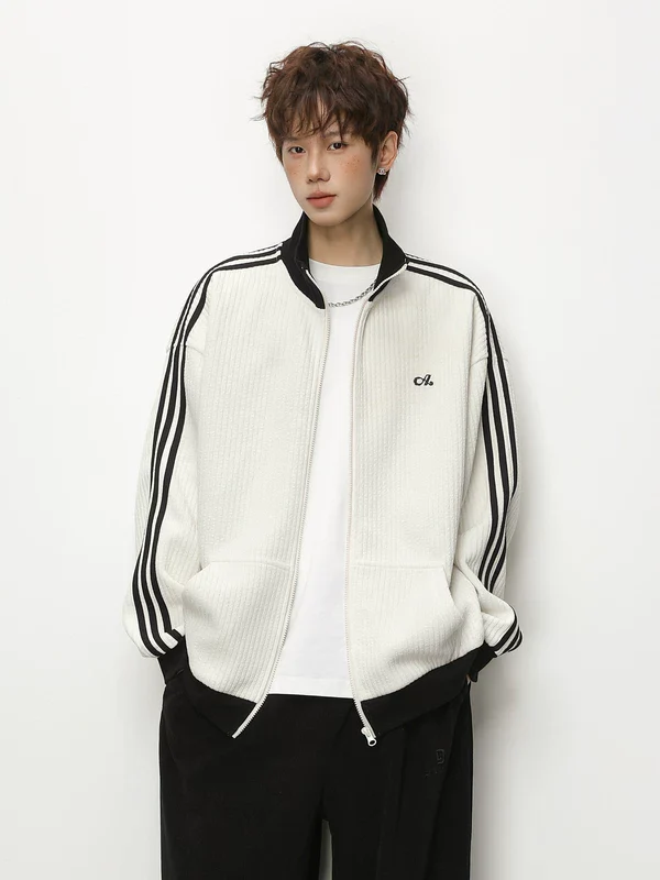 Retro Stand Collar Zip Sports Jacket - Image 3