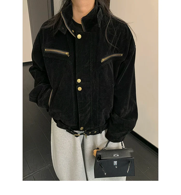 Retro Stand Collar Zip-Up Jacket - Image 8