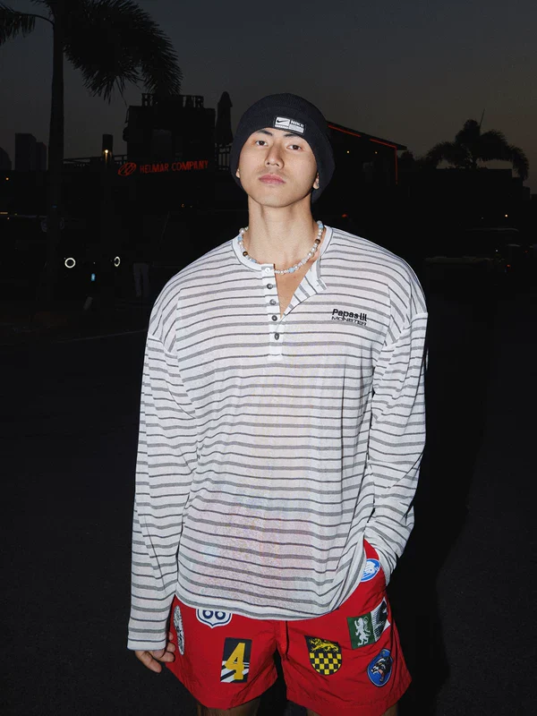 Striped Henley Long-Sleeve Pullover