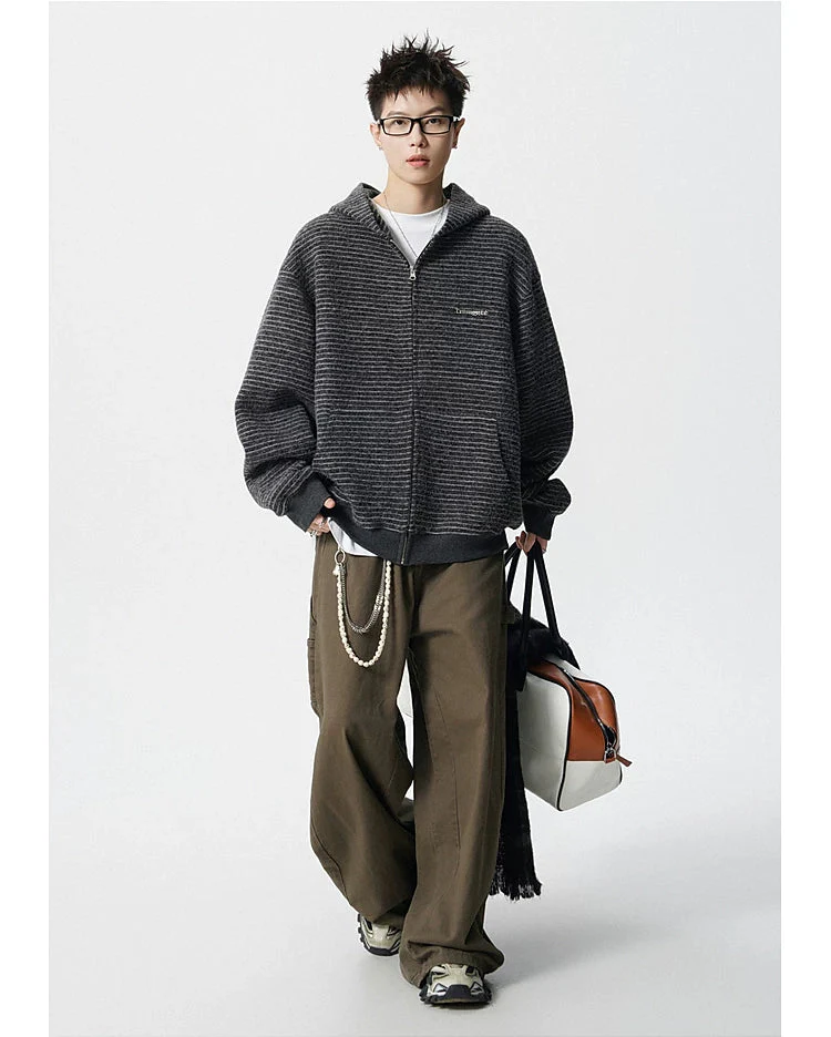 Striped Zip Up Fleece Hoodie - Image 10