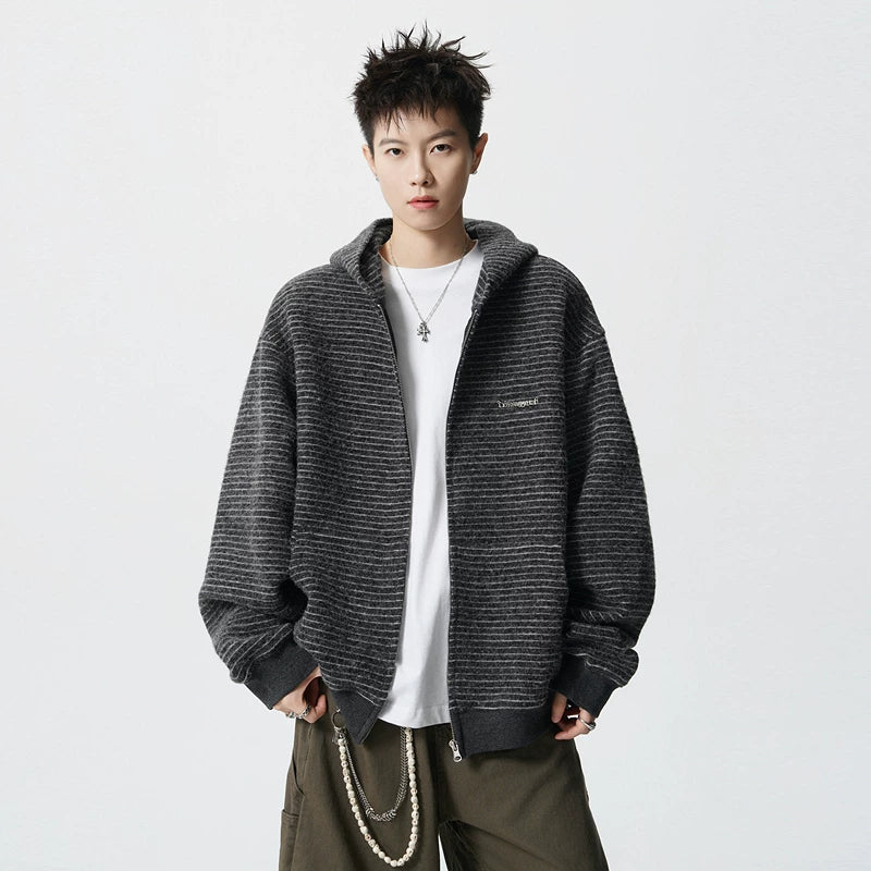 Striped Zip Up Fleece Hoodie - Image 4