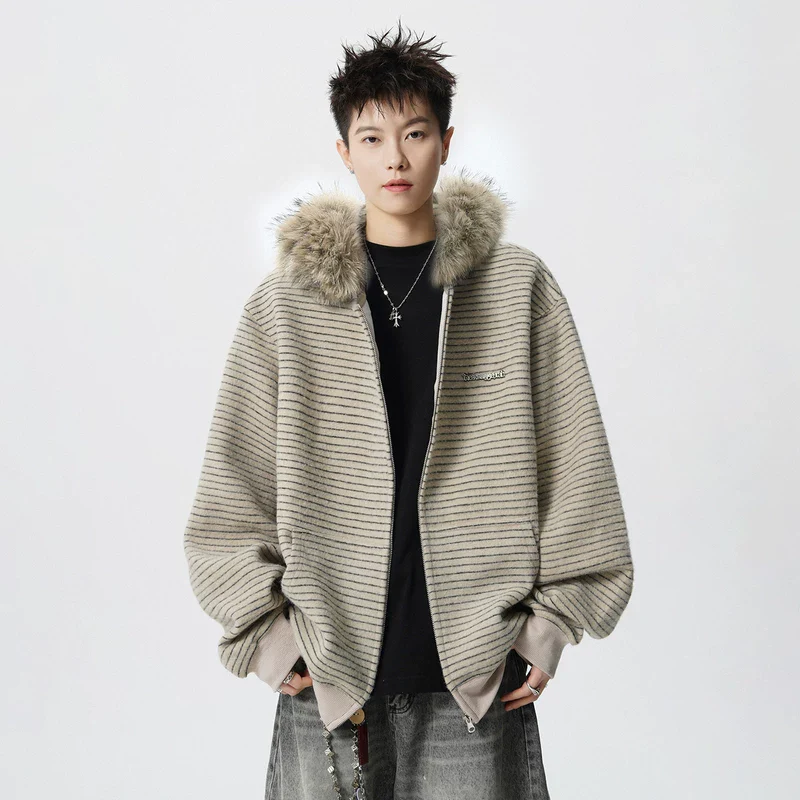 Striped Zip Up Fleece Hoodie - Image 7
