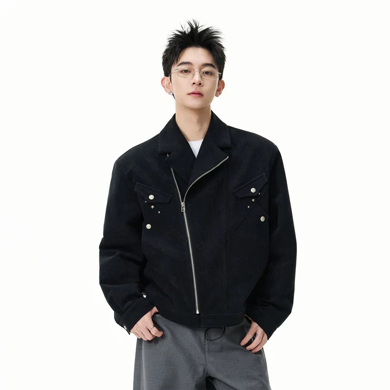Retro Studded Zip Front Suede Jacket - Image 4