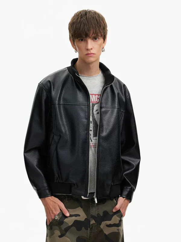 Retro Textured Leather Pilot Jacket - Image 3