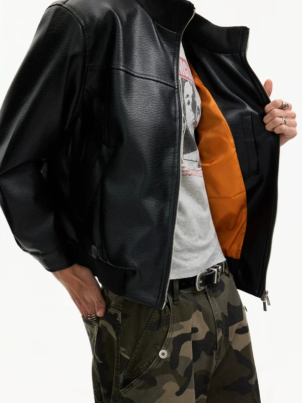 Retro Textured Leather Pilot Jacket - Image 6