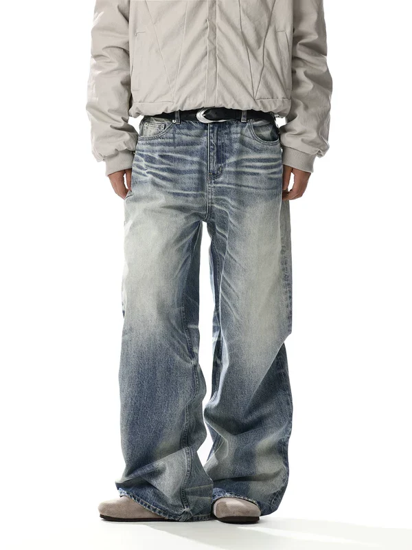 Washed Distressed Loose Straight Jeans - Image 3
